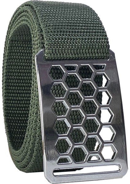 2023 Yeni Sezon, Özel Tasarım, Unisex Nikel Mat Petek Tokalı, Yeşil Kolon Kemer 4 cm