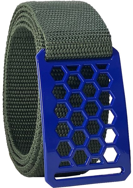 2023 Yeni Sezon, Özel Tasarım, Unisex Mavi Petek Tokalı, Yeşil Kolon Kemer 4 cm