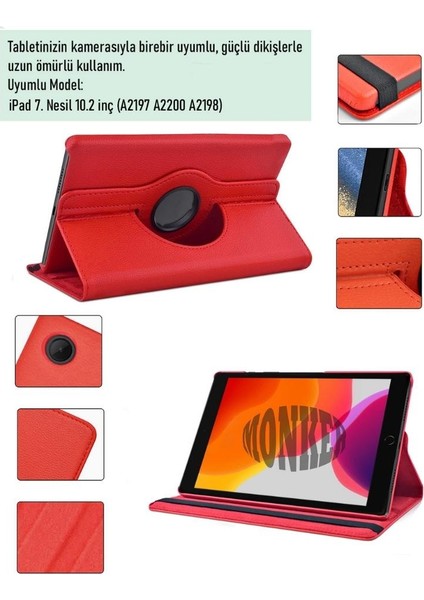 iPad 7. Nesil 10.2 Inç Uyumlu Kırmızı Tablet Kılıfı Dönebilen Standlı Dönerli Suni Deri modelleri