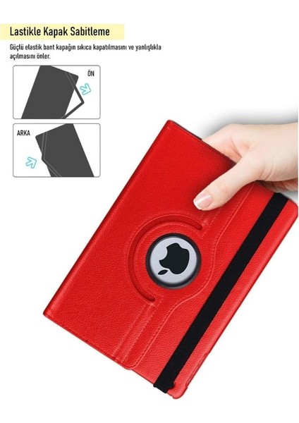 iPad 7. Nesil 10.2 Inç Uyumlu Kırmızı Tablet Kılıfı Dönebilen Standlı Dönerli Suni Deri fırsatları