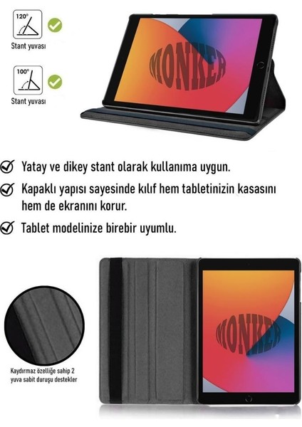 iPad 8. Nesil 10.2 Inç Uyumlu Siyah Tablet Kılıfı Dönebilen Standlı Dönerli Suni Deri