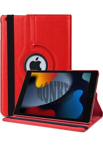 iPad 9. Nesil 10.2 Inç Uyumlu Kırmızı Tablet Kılıfı Dönebilen Standlı Suni Deri