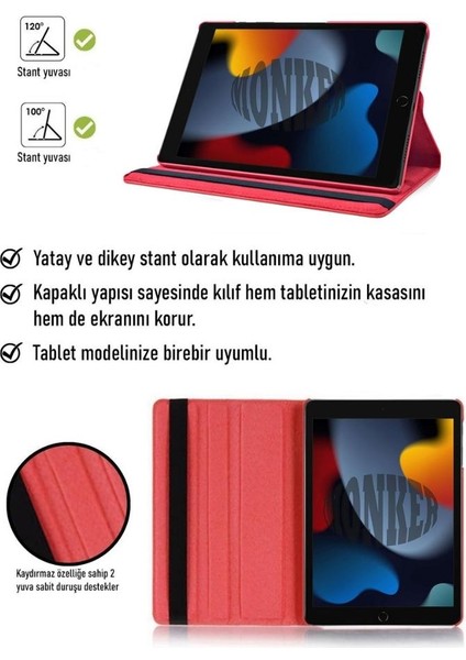 iPad 9. Nesil 10.2 Inç Uyumlu Kırmızı Tablet Kılıfı Dönebilen Standlı Suni Deri fiyatları