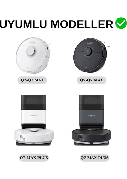 Roborock Q7 Max, Q7 Max Plus Beyaz Uyumlu Yedek Fırça Hepa Filtre Mop Seti-10 Parça