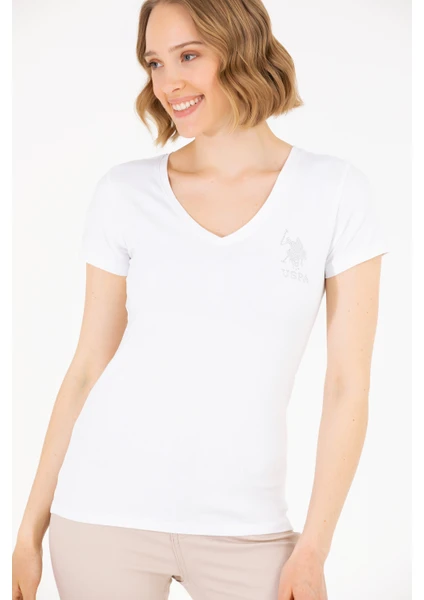 U.S. Polo Assn. Kadın Beyaz Basic T-Shirt 50263976-VR013