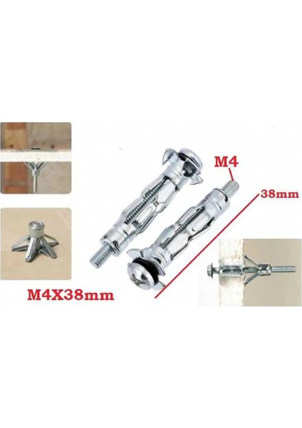 Paraşüt Tipi Çelik Alçıpan Dübeli 4 x 38 mm 50 Adet