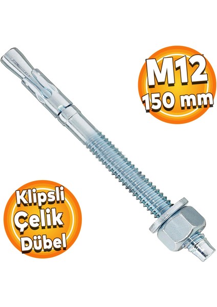 Klipsli Çelik Dübel M12X150 mm