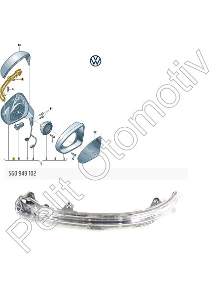 Golf 7 - 7,5 Ayna Sinyali Lambası Sağ 5G0949102 (Oem)