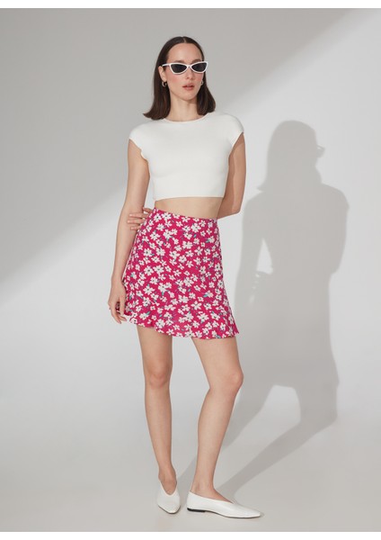 Yüksek Bel Fuşya Kadın Desenli Mini Etek Attock-2 fiyatları