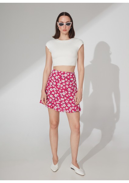 Yüksek Bel Fuşya Kadın Desenli Mini Etek Attock-2 modelleri