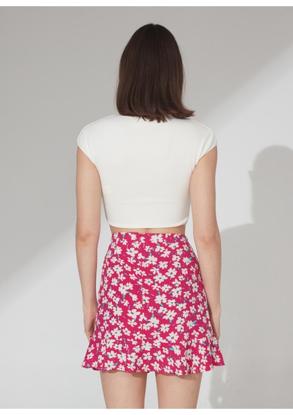 Yüksek Bel Fuşya Kadın Desenli Mini Etek Attock-2 fırsatları
