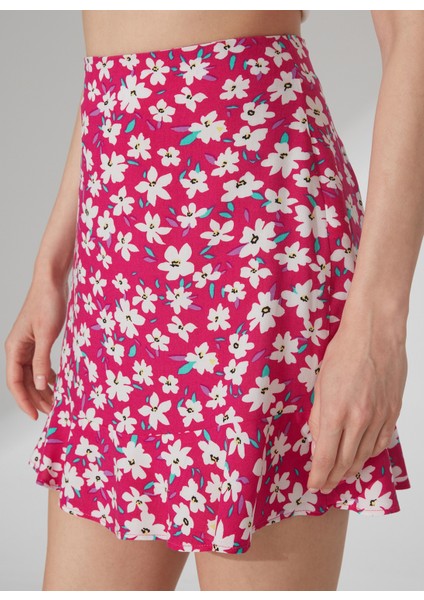 Yüksek Bel Fuşya Kadın Desenli Mini Etek Attock-2 indirimleri