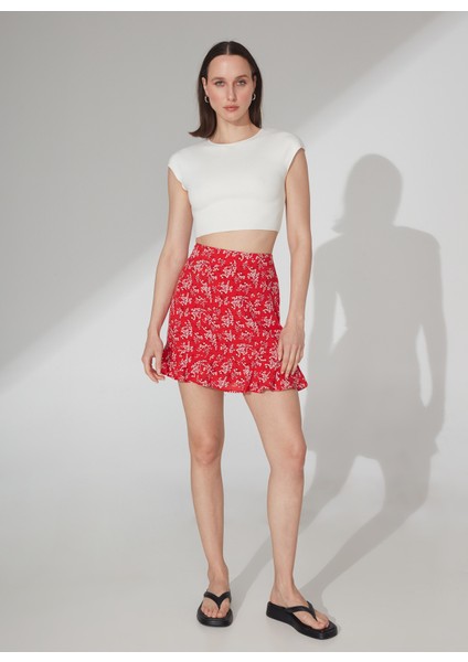 Yüksek Bel Kırmızı Kadın Desenli Mini Etek Attock-3 fiyatları