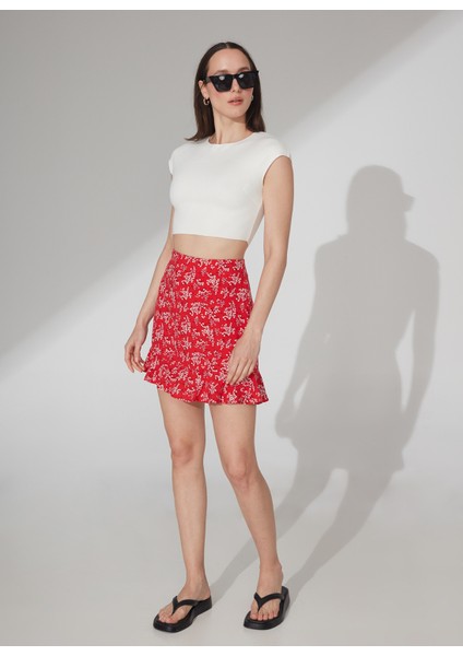 Yüksek Bel Kırmızı Kadın Desenli Mini Etek Attock-3 modelleri