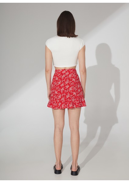 Yüksek Bel Kırmızı Kadın Desenli Mini Etek Attock-3 fırsatları