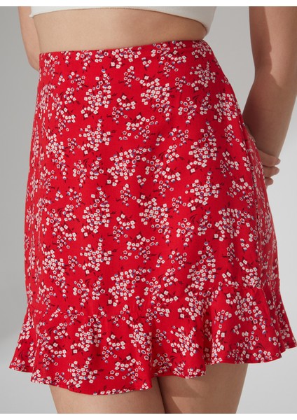 Yüksek Bel Kırmızı Kadın Desenli Mini Etek Attock-3 indirimleri