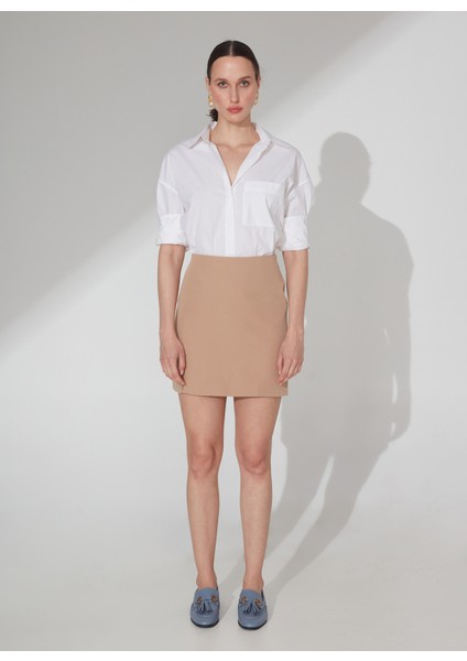 Yüksek Bel Koyu Bej Kadın Düz Mini Etek Gwadar fırsatları