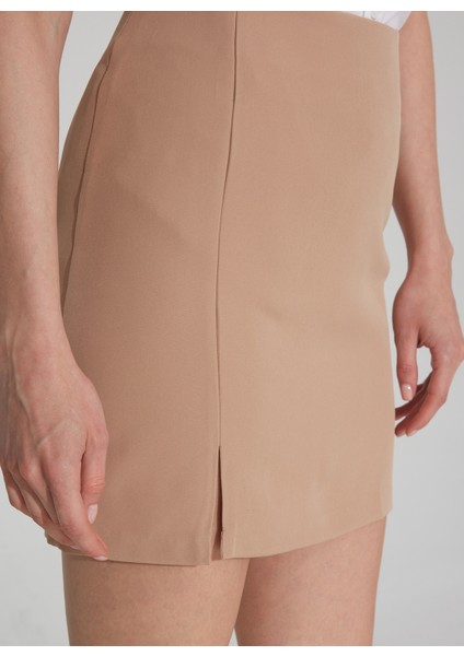 Yüksek Bel Koyu Bej Kadın Düz Mini Etek Gwadar indirimleri