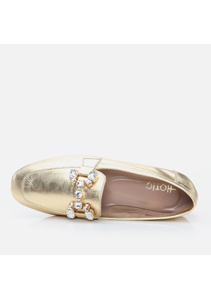 01AYH264410A540 Hakiki Deri Gold Kadın Loafer