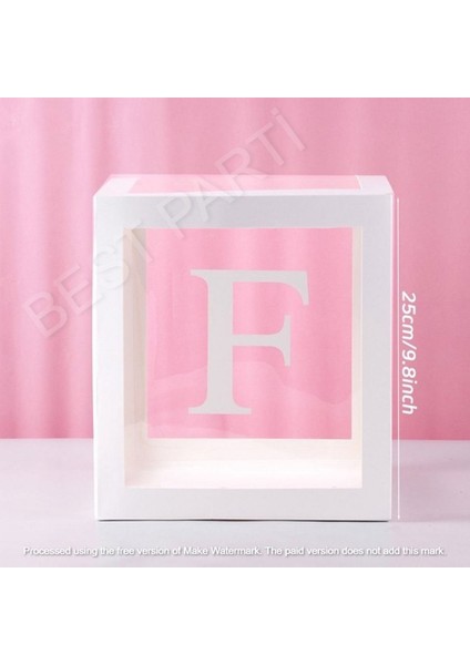 Beyaz Şeffaf Balon Kutusu F Harfli 25X25 cm