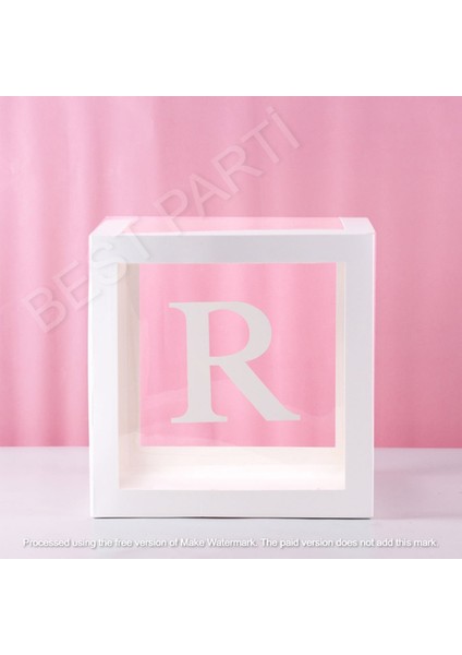 Beyaz Şeffaf Balon Kutusu R Harfli 25X25 cm