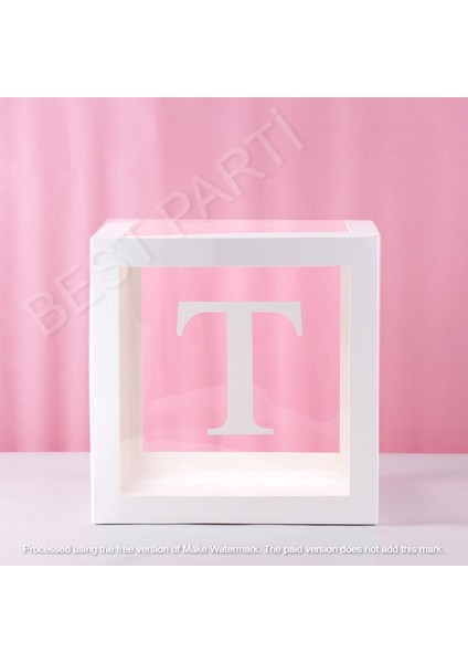 Beyaz Şeffaf Balon Kutusu T Harfli 25X25 cm