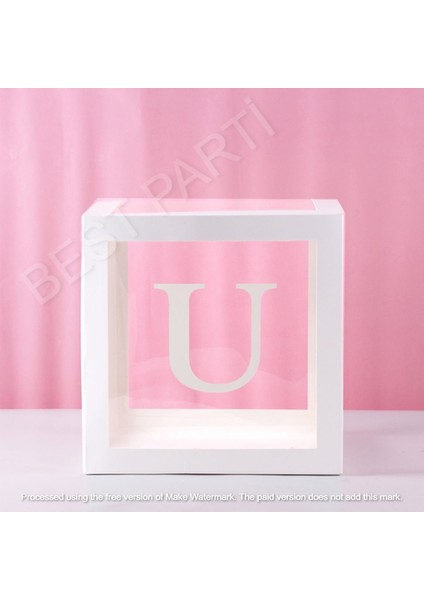 Beyaz Şeffaf Balon Kutusu U Harfli 25X25 cm