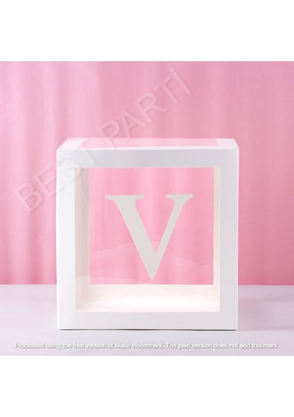 Beyaz Şeffaf Balon Kutusu V Harfli 25X25 cm