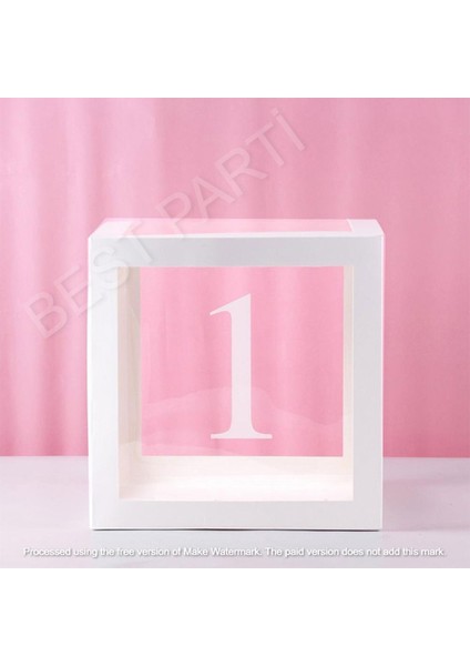 Beyaz Şeffaf Balon Kutusu 1 Rakamı 25X25 cm