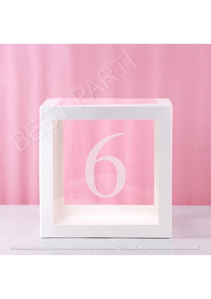 Beyaz Şeffaf Balon Kutusu 6 Rakamı 25X25 cm