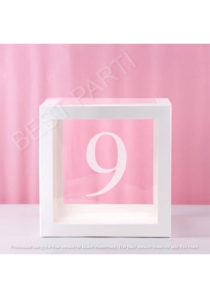 Beyaz Şeffaf Balon Kutusu 9 Rakamı 25X25 cm