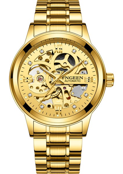 Chi Unique Tam Otomatik Örgü Kemer Mekanik Saat Erkek Saati Su Geçirmez Parlak Elmas Çift Taraflı Içi Boş Tourbillon (Yurt Dışından)