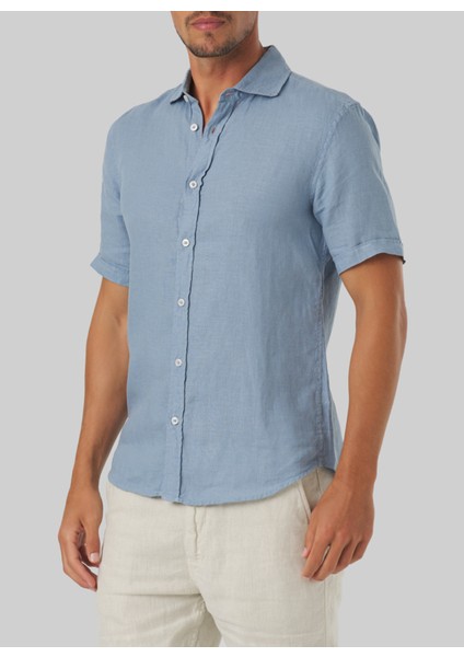 Düğmeli Yaka Mavi Erkek T-Shirt Mr Short Sleeve