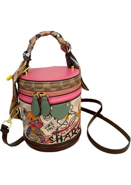 Yeni Çanta Kadın Moda Eğik Çanta Ayı Graffiti Kova Çanta Kadın Tarzı Moda Çanta Niş Doku (Yurt Dışından)