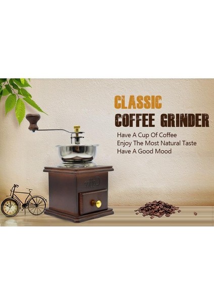 Manuel Vintage Bronz Kahve Değirmeni Ev Retro Ahşap Kahve Değirmeni ile Porselen Hareketi Fasulye Değirmeni Blender | Kahve Değirmeni | Kahve Öğütücü Öğütücü Kahve (Yurt Dışından)