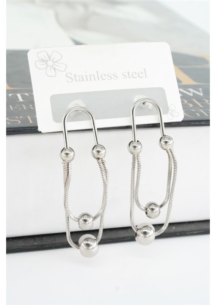 Kadın 316L Çelik Kararmaz Yılan Zincirli Küpe Seti