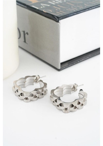 Kadın 316L Çelik Kararmaz Kordon Model 3 cm Kare Küpe Seti