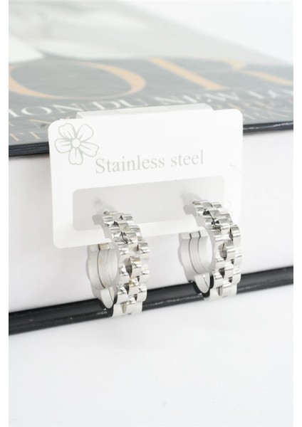 Kadın 316L Çelik Kararmaz Kordon Model 3 cm Kare Küpe Seti fiyatları