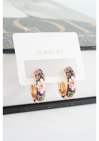 Kadın Özel Seri Mineli Çiçek Motifli Kararmaz 2 cm Halka Küpe Seti fiyatları