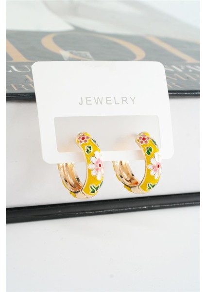 Kadın Özel Seri Mineli Çiçek Motifli Kararmaz 2 cm Halka Küpe Seti fiyatları