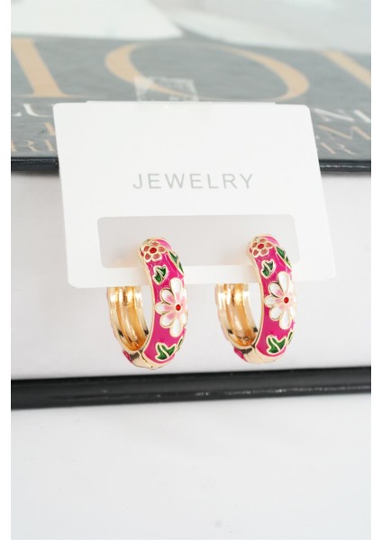 Kadın Özel Seri Mineli Çiçek Motifli Kararmaz 2 cm Halka Küpe Seti fiyatları