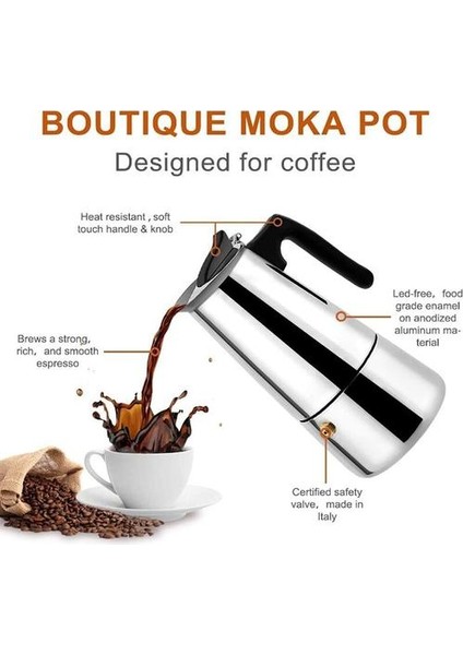 Paslanmaz Çelik Moka Latte Espresso Taşınabilir Kahve Makinesi Stopetop Filtre Coffee Cots Percolator, 300ML | Kahve Makineleri (Yurt Dışından)