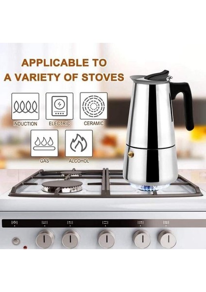 Paslanmaz Çelik Moka Latte Espresso Taşınabilir Kahve Makinesi Stopetop Filtre Coffee Cots Percolator, 300ML | Kahve Makineleri (Yurt Dışından)