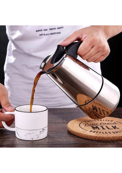 300 ml Açık Taşınabilir Paslanmaz Çelik Anti Haşlanma Cezve Italyan Mocha Kahve Latte Pot Ev Isıtmalı Kahve Cihaz | Kahve Tencereler (Yurt Dışından)