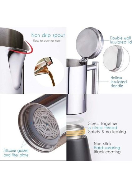 Kahve Makinesi Indüksiyon Ocak Paslanmaz Çelik Espresso Kahve Makinesi Kahve Pot Moka Pot Italyan Kahve Makinesi | Kahve Kapları (Yurt Dışından)