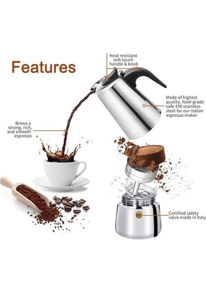 Italyan Kahve Makinesi Makinesi Moka Pot Paslanmaz Çelik Espresso Taşınabilir Latte Coffeeware Stopetop Cafe Aksesuarları Kafeterya | Kahve Kapları (Yurt Dışından) modelleri