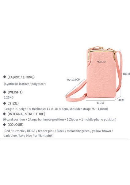 Bayanlar Dikey Cüzdan, Büyük Kapasiteli Orta Uzunlukta Fermuarlı Crossbody Çanta (Yurt Dışından)