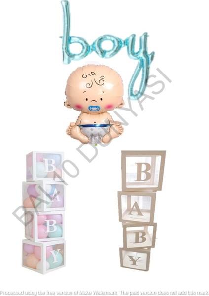 Beyaz Baby Yazılı Şeffaf Balon Kutusu Bebek ve Boy El Yazılı Folyo Balon ve Balon Seti