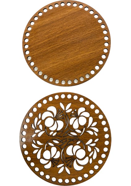 Ahşap Çiçek Desenli Sepet Tabanı 15 cm Ceviz Çift Yüz 3 mm Mdf