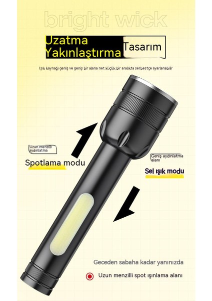 LED Acil Güçlü Işık Uzun Menzilli Açık El Feneri, USB Şarj Çıkışı Alüminyum El Feneri, Güçlü Çok Amaçlı El Feneri Kamp Işığı Reflektör (Yurt Dışından)